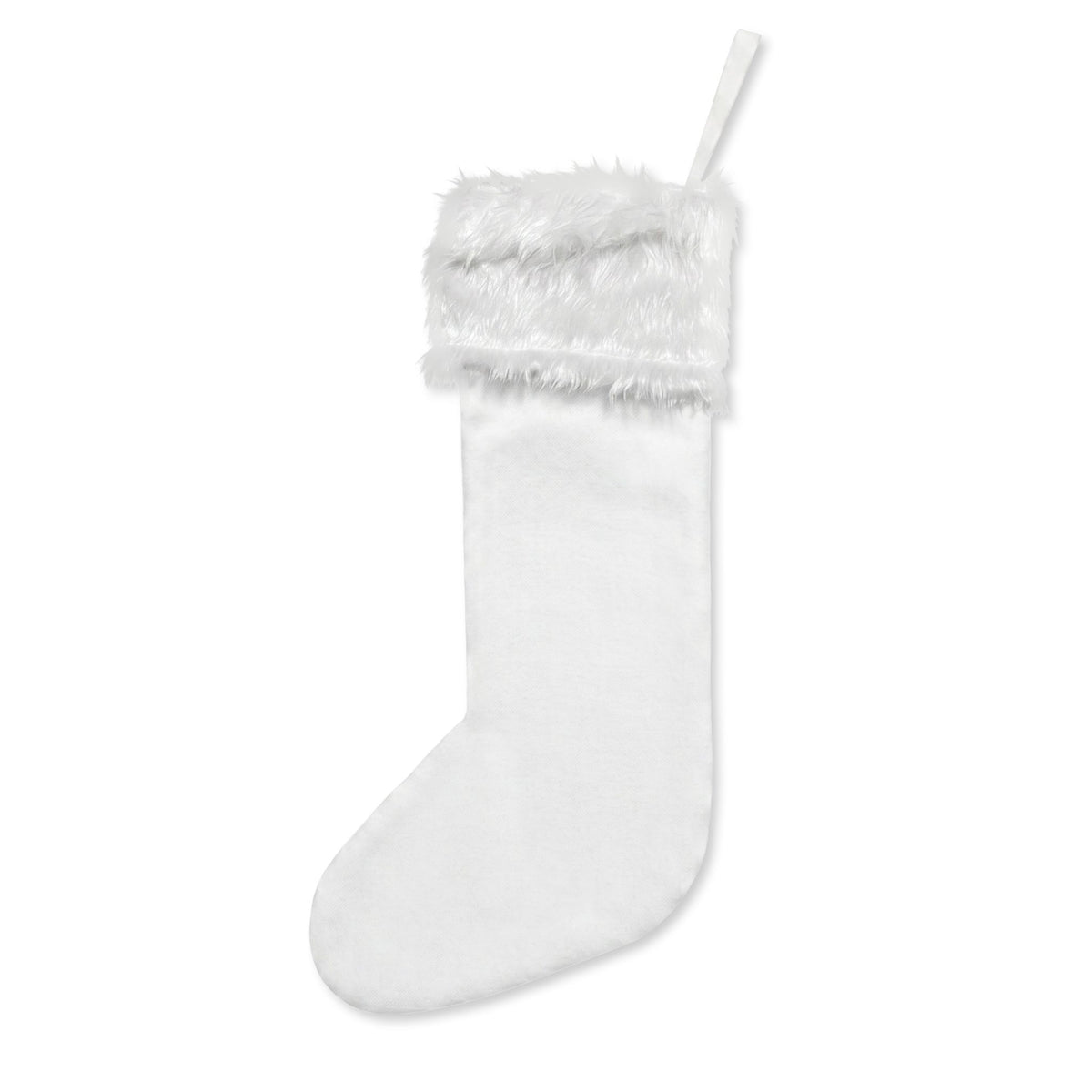 Lilacs and Lavender Signature Christmas Stocking — White Faux Fur Cuff with Minimal Winter Sprig Design