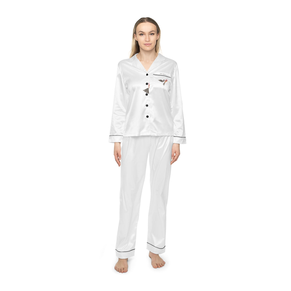 Women's Satin Pajama Set – White Satin Lounge Pajamas with Rise Anew Design