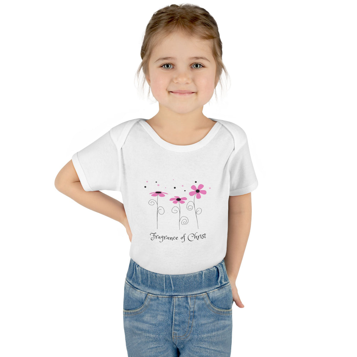 Baby Bodysuit — "Fragrance of Christ" Pink Floral Infant Onesie