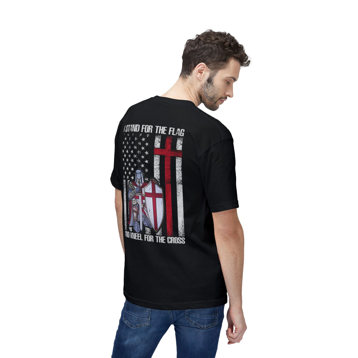Crusader Cross T-Shirt — "I Stand for the Flag and Kneel for the Cross" Patriotic Knights Tee