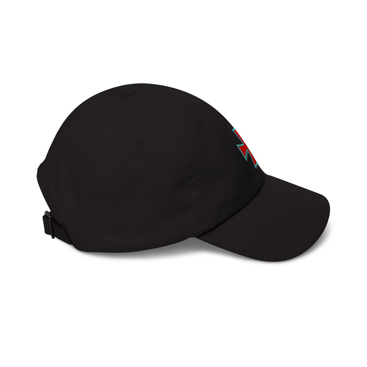 Embroidered Red Crusader Cross Hat with Turquoise Outline