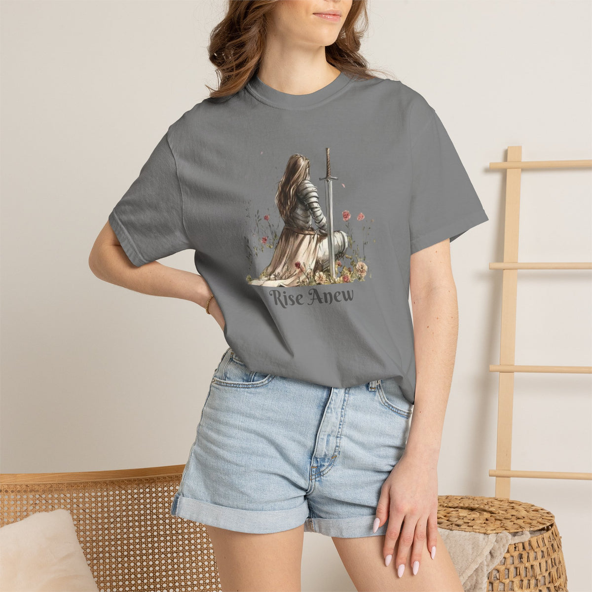 T-Shirt — "Rise Anew" Knight & Phoenix Inspirational Christian Tee