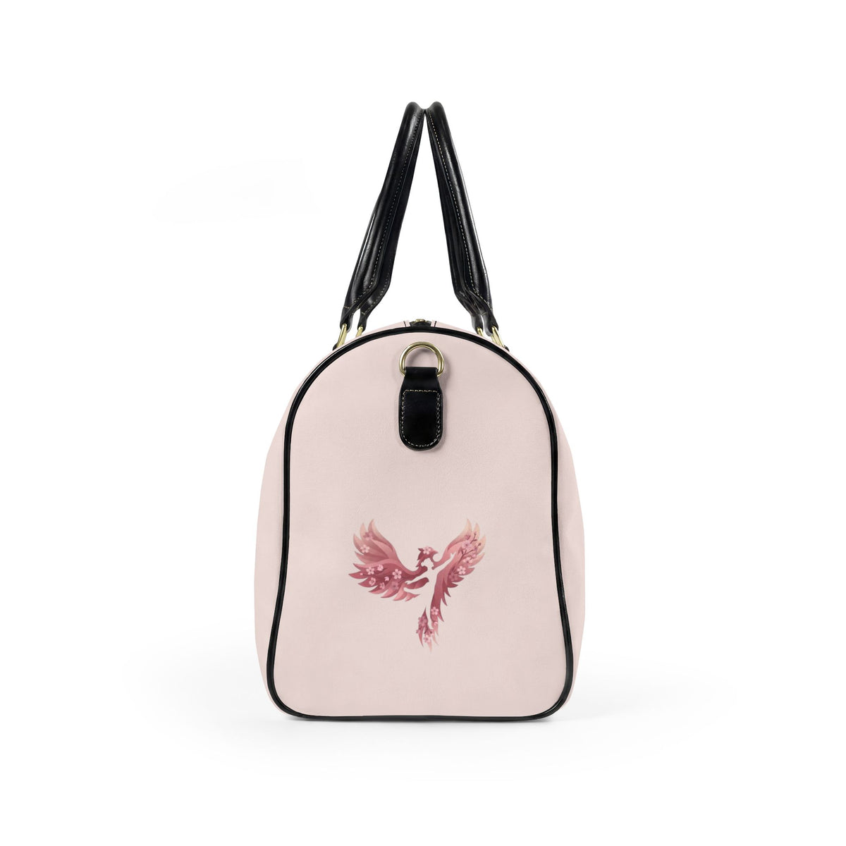 Rise Anew Phoenix Firebird Travel Bag — Pink Faux Leather Duffle with "Rise Anew" Inspirational Design