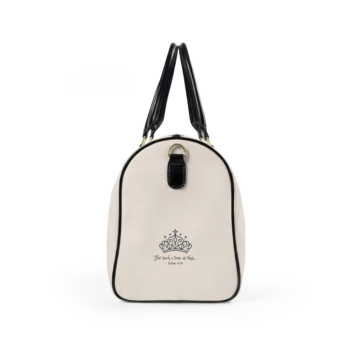 Embroidered Crown Faux Leather Travel Bag — 'For Such A Time As This' Scripture Duffel