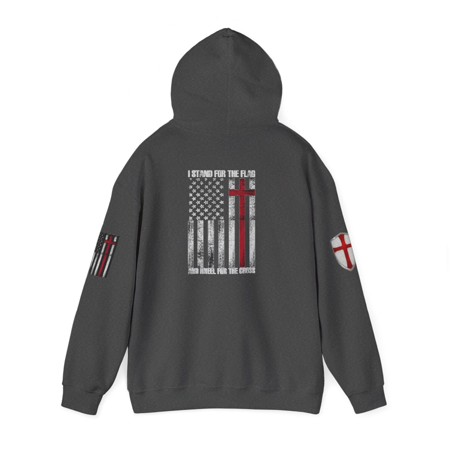 Crusader Cross Hoodie — "Deus Vult / God Wills It" Patriotic Flag Graphic