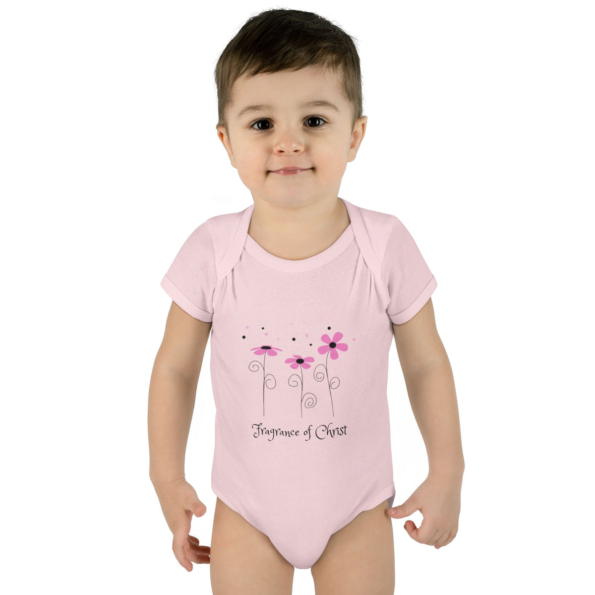 Baby Bodysuit — "Fragrance of Christ" Pink Floral Infant Onesie