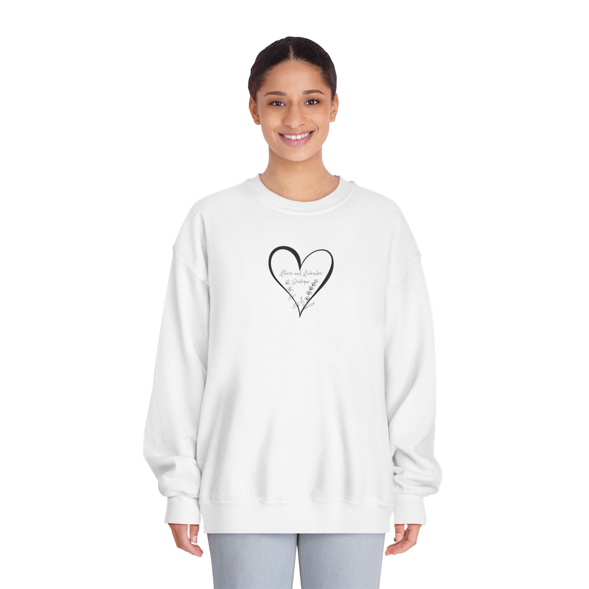 Lilacs and Lavender Boutique Sweatshirt — Minimal Hand-Drawn Heart Crewneck