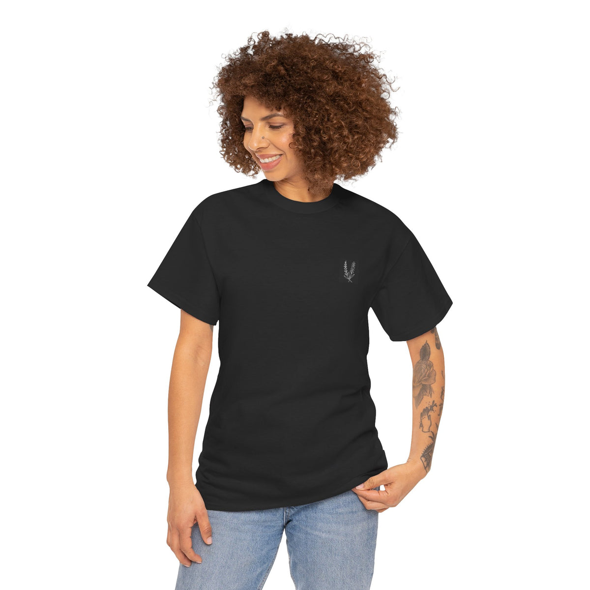 Minimal Laurel Chest Logo Tee — Classic White Cotton T‑Shirt