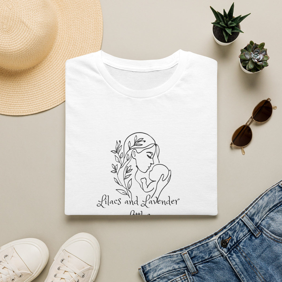 T-Shirt — Minimal Mother & Baby Line Art “Lilacs and Lavender” Tee