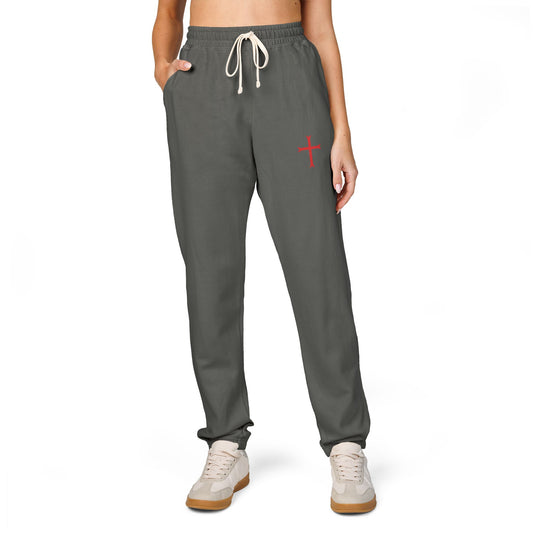 Embroidered Red Crusader Cross Fleece Sweatpants
