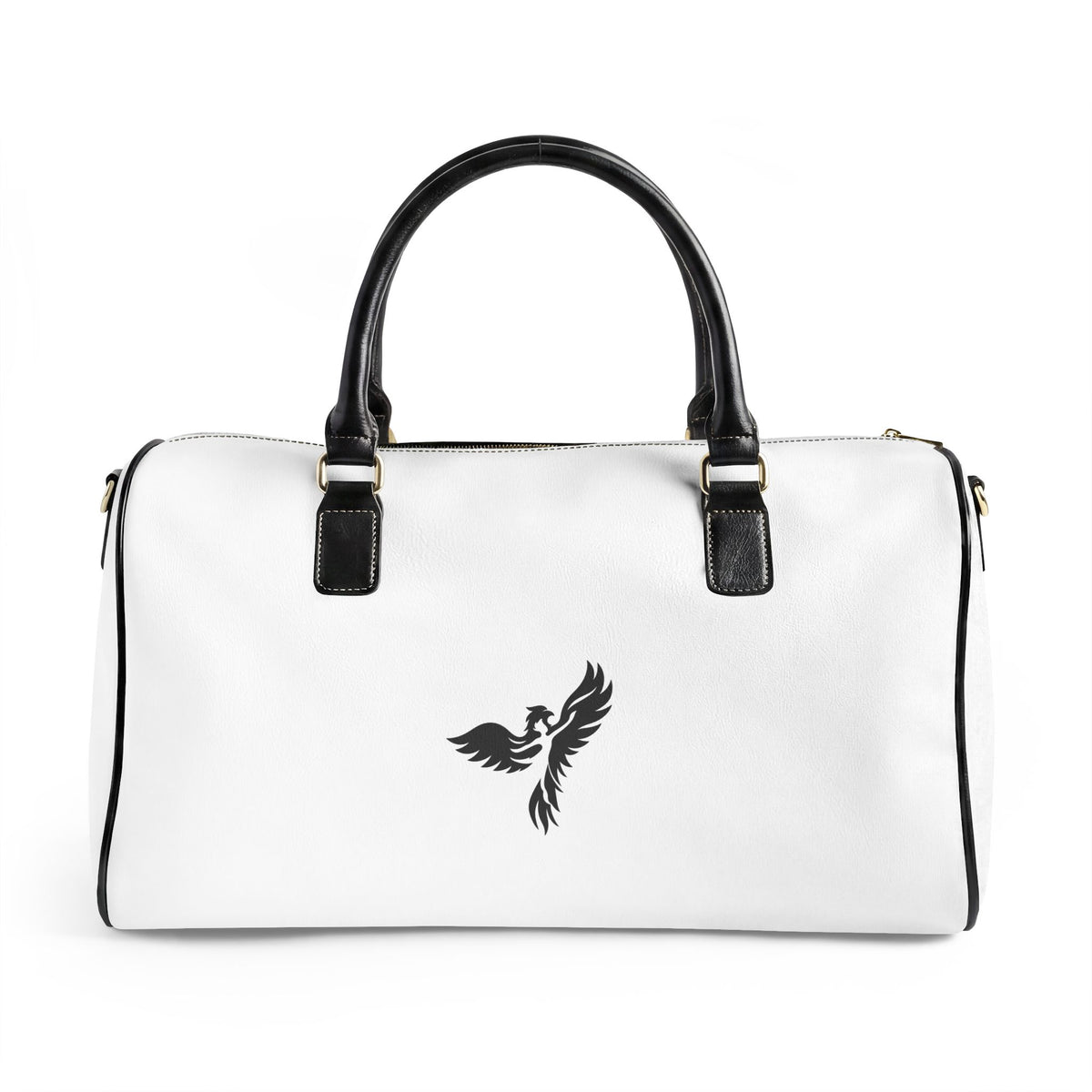 Lilacs and Lavender Faux Leather Travel Bag — White Weekender Duffel
