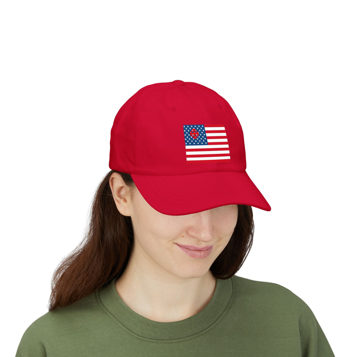 Patriotic Vintage Baseball Dad Cap with Embroidered Crusader Heart Flag