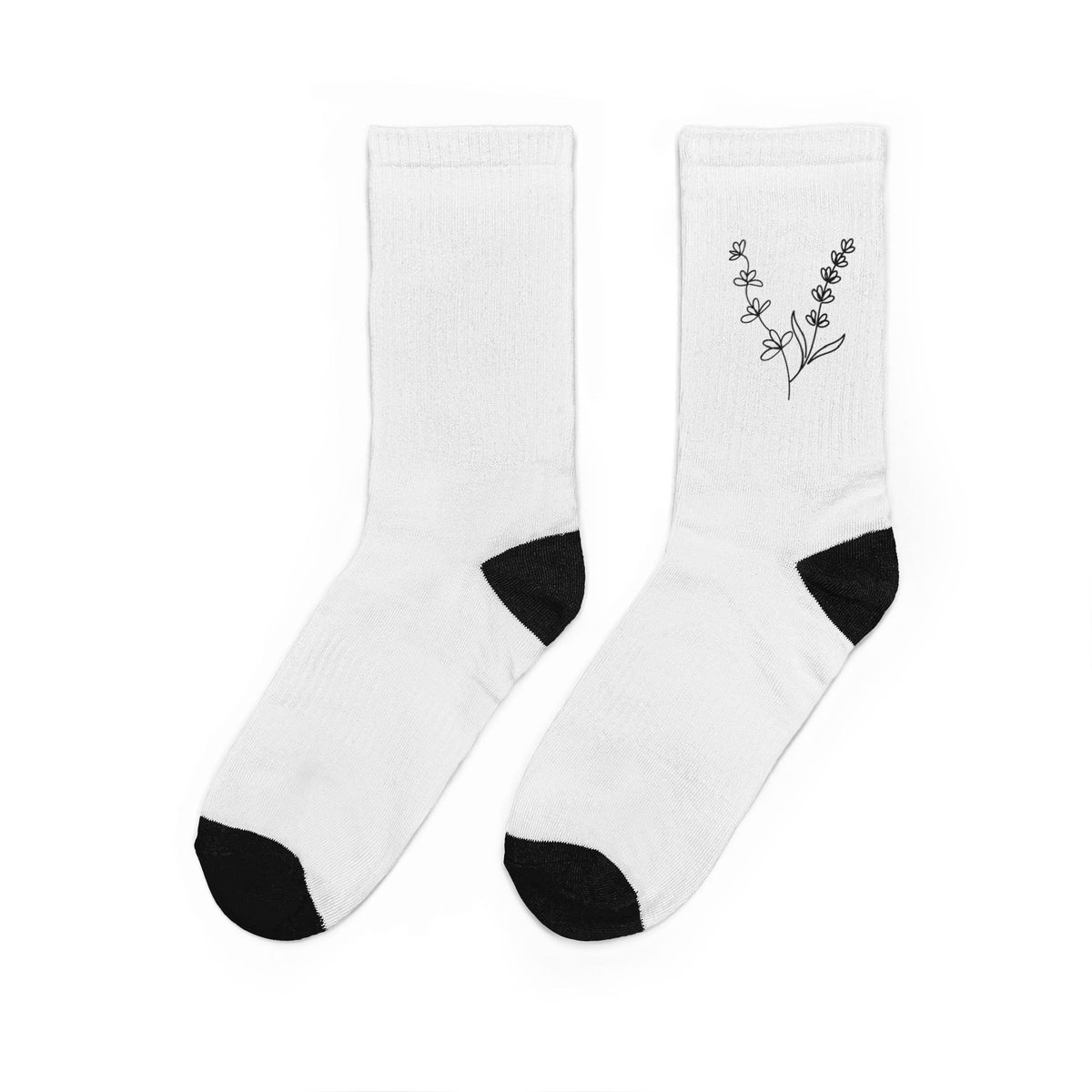 Lilacs and Lavender — Floral Embroidered White Socks