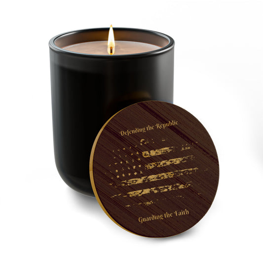 Engraved 14oz Soy Candle — Warm Amber Scented Candle with Personalized Wood Lid