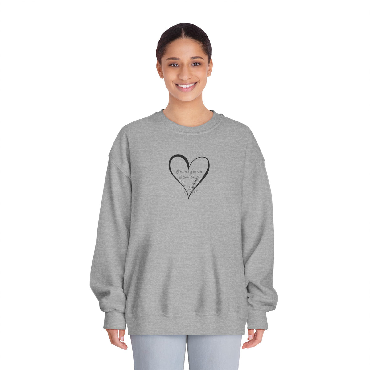Lilacs and Lavender Boutique Sweatshirt — Minimal Hand-Drawn Heart Crewneck