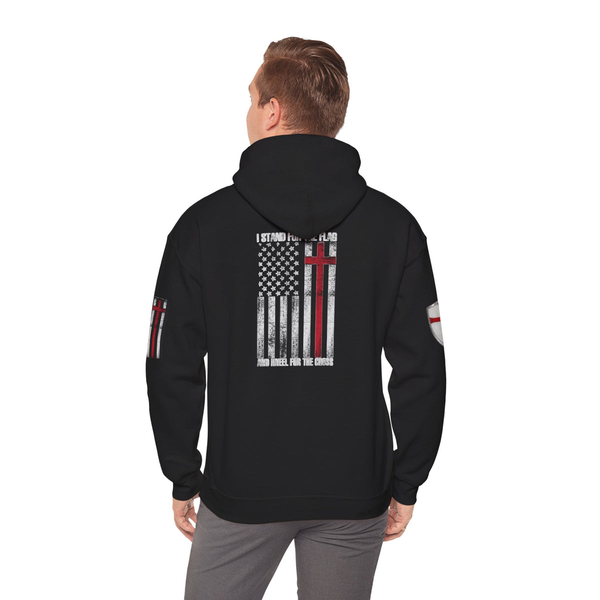 Crusader Cross Hoodie — "Deus Vult / God Wills It" Patriotic Flag Graphic
