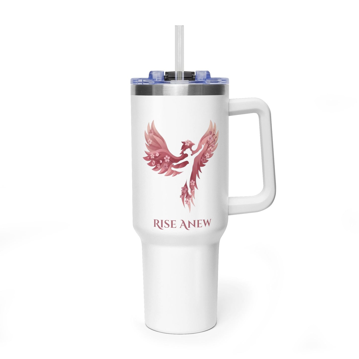40oz Vacuum Tumbler with Straw – Elegant Pink Feather Design