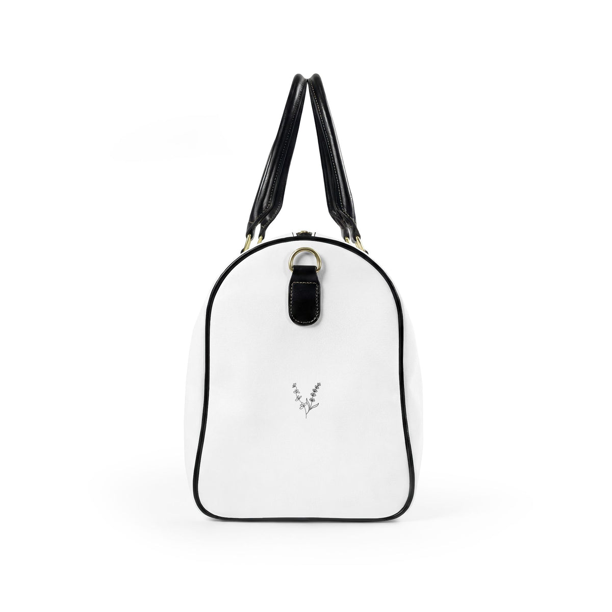 Lilacs and Lavender Faux Leather Travel Bag — White Weekender Duffel