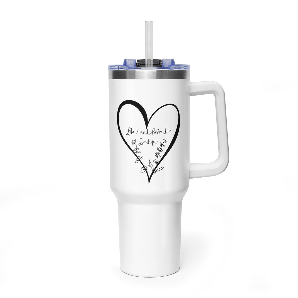 40oz Floral Heart Vacuum Tumbler – Insulated Travel Mug with Straw