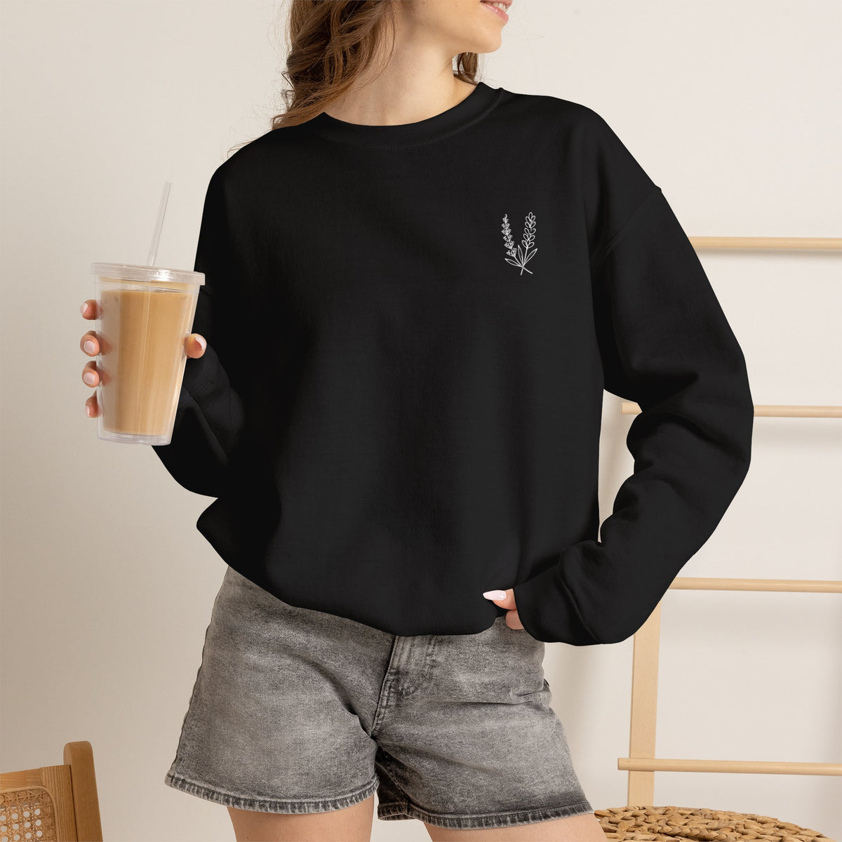 Black Lilacs and Lavender Crewneck Sweatshirt — Cozy Everyday Pullover