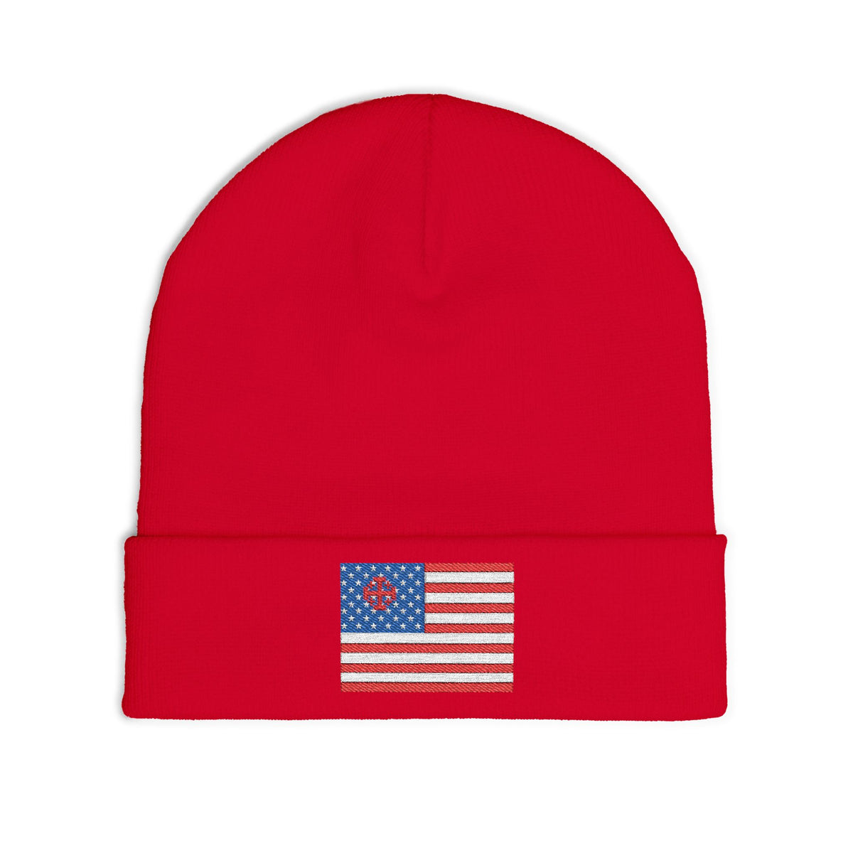 Embroidered American Flag Knit Beanie — Patriotic Winter Hat