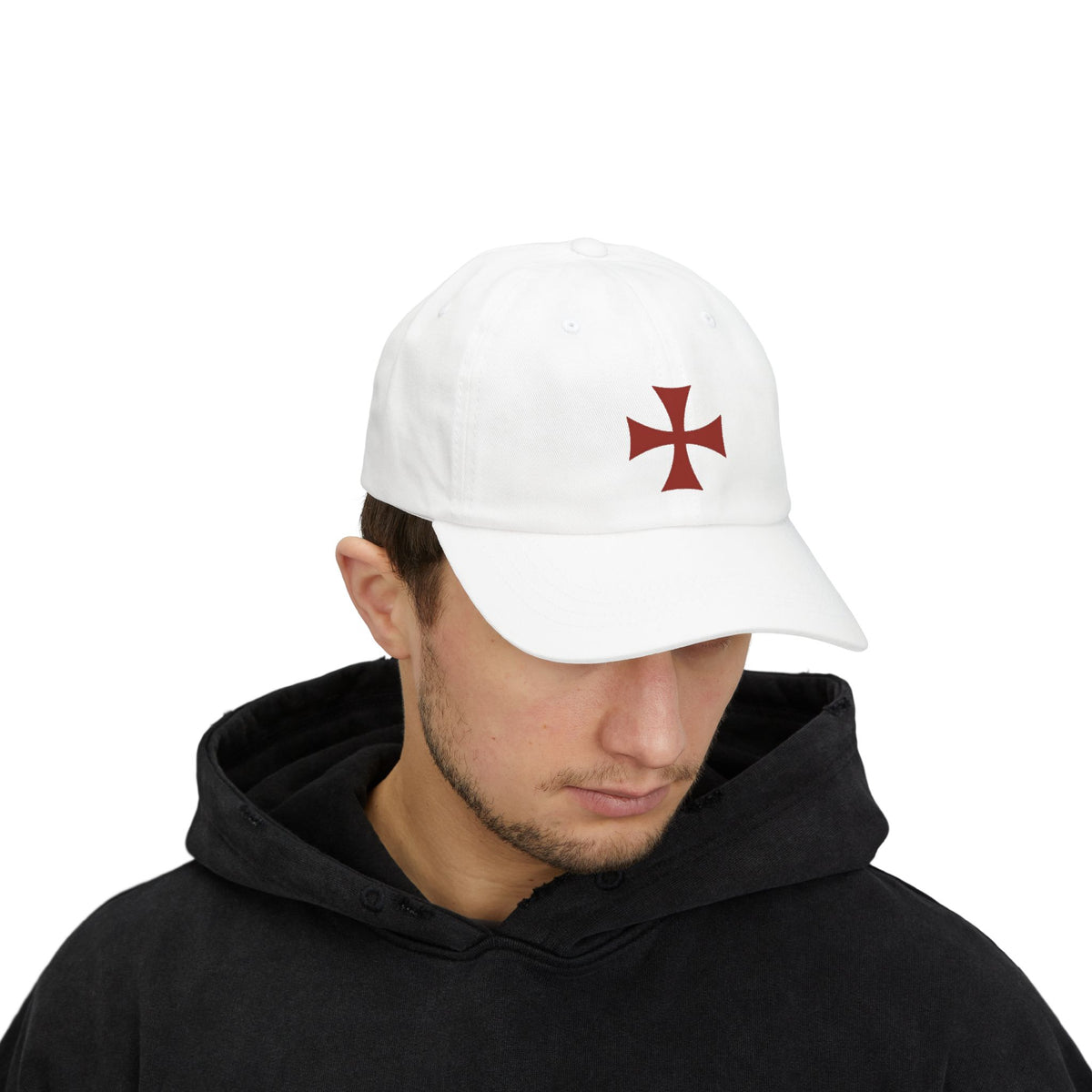 Embroidered Red Crusader Cross Dad Cap