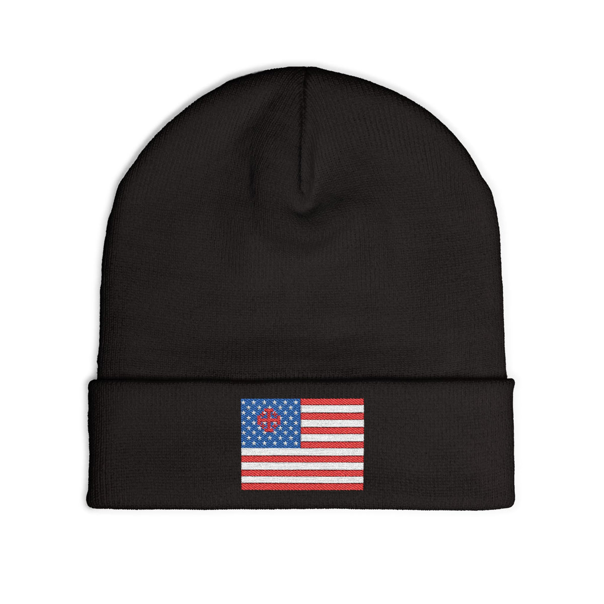 Embroidered American Flag Knit Beanie — Patriotic Winter Hat