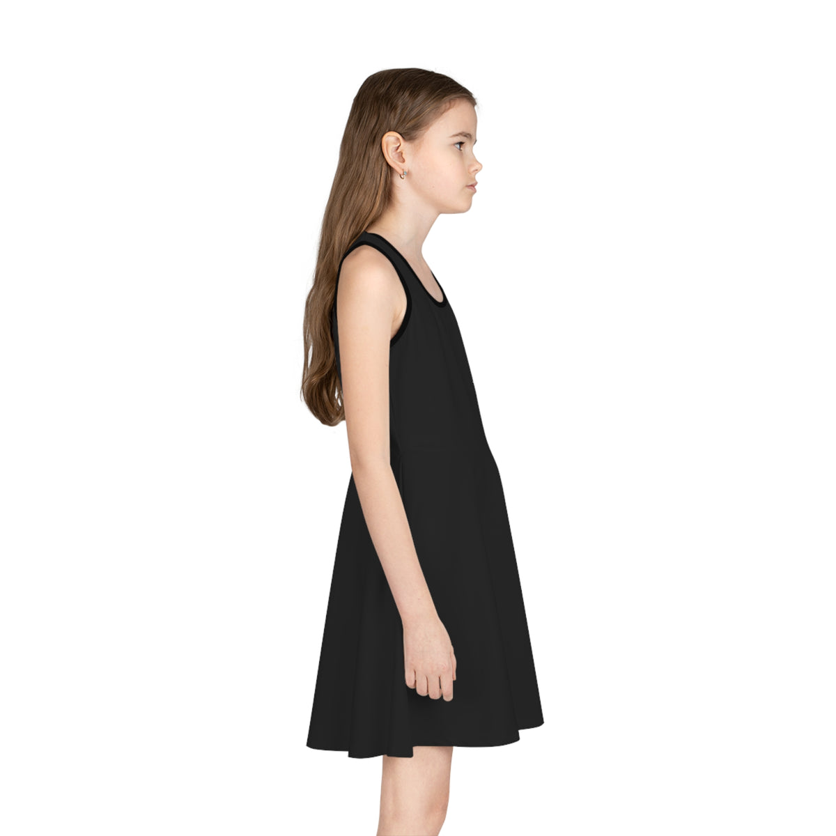 Girls' Black Sundress with Lilacs and Lavender Illustration — Sleeveless Twirl Dress
