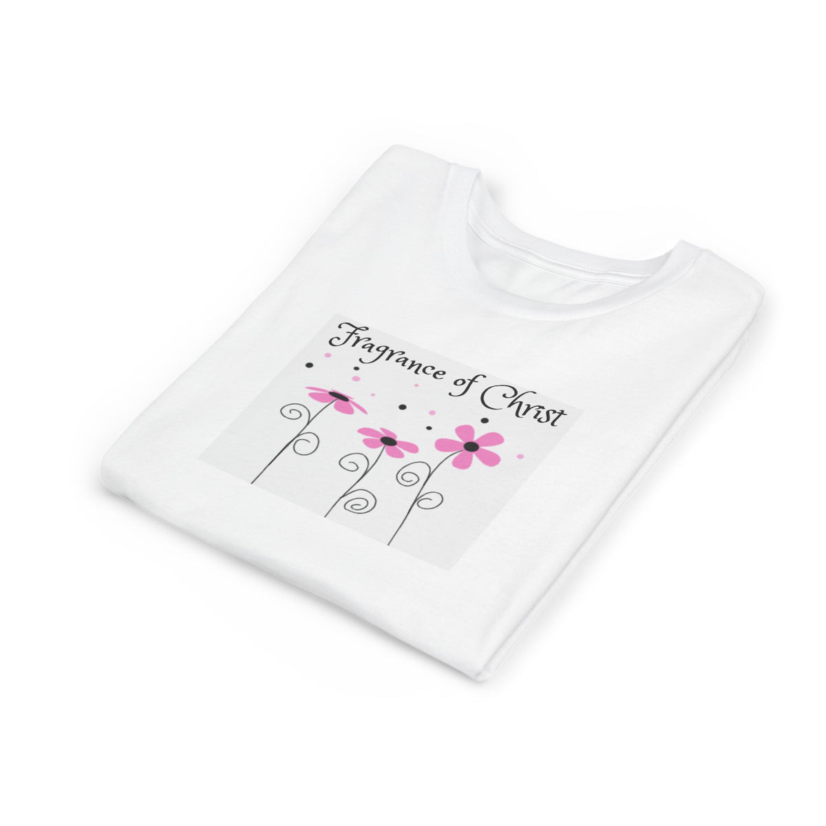 Youth Tee — "Fragrance of Christ" Pink Floral Christian Shirt
