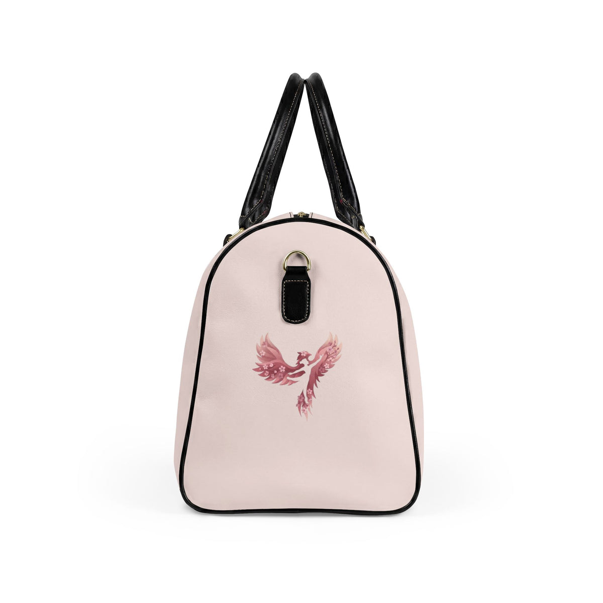 Rise Anew Phoenix Firebird Travel Bag — Pink Faux Leather Duffle with "Rise Anew" Inspirational Design