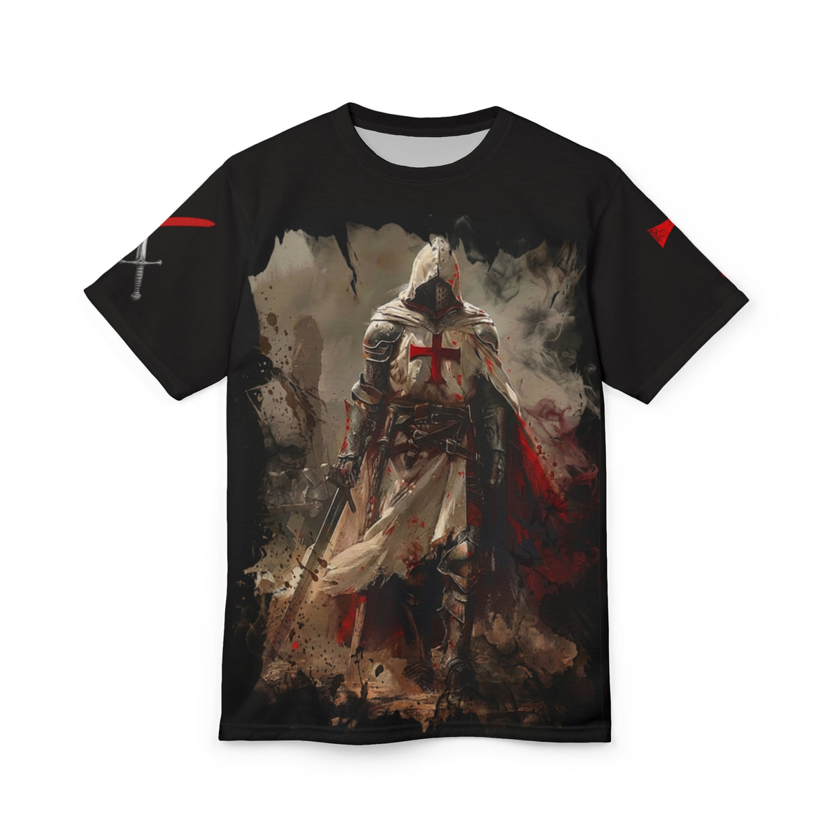 Templar Knight All-Over Print Tee — Crusader Warrior Graphic Shirt
