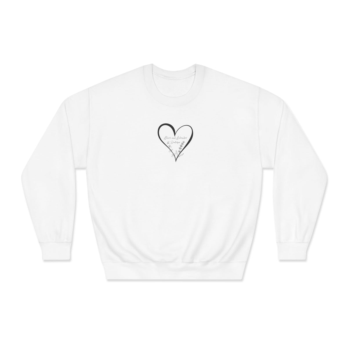 Lilacs and Lavender Boutique Sweatshirt — Minimal Hand-Drawn Heart Crewneck