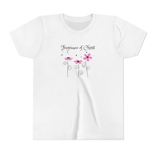 Youth Tee — "Fragrance of Christ" Pink Floral Christian Shirt