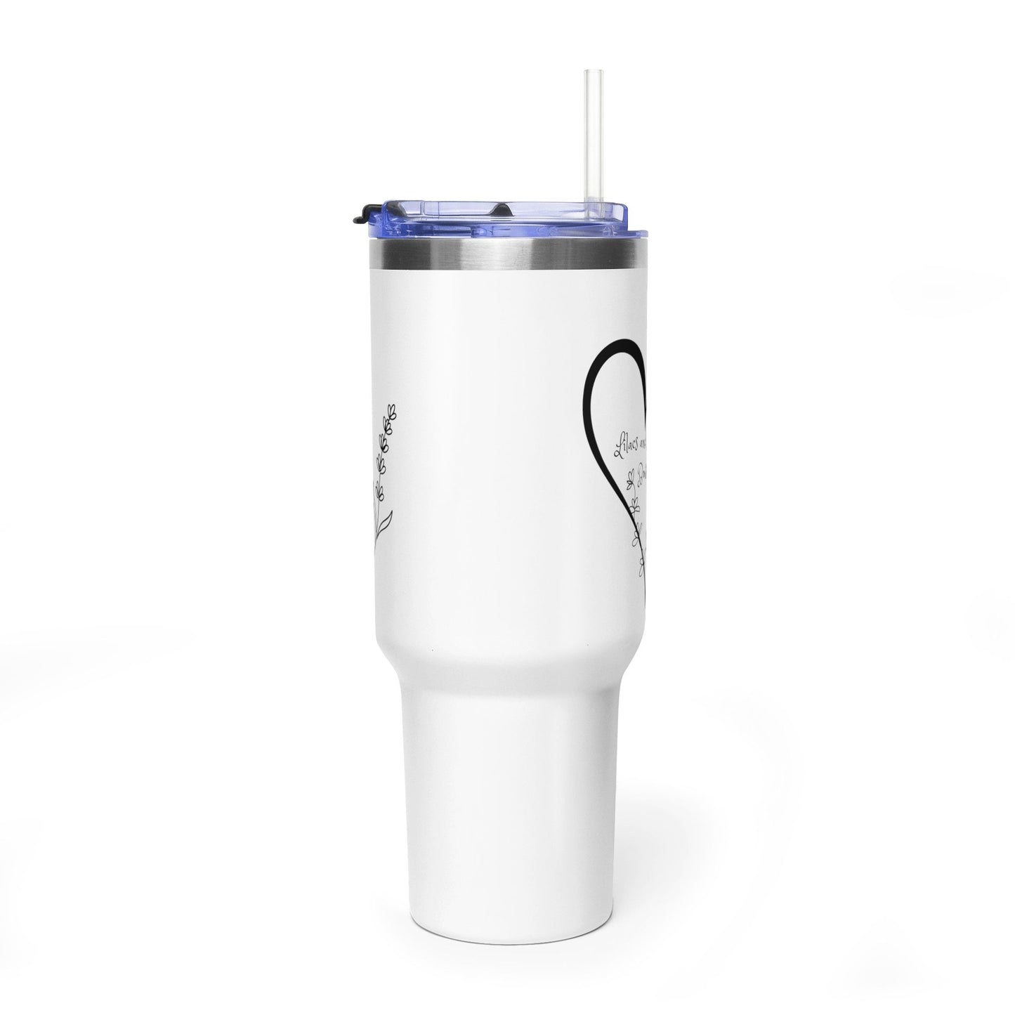 40oz Floral Heart Vacuum Tumbler – Insulated Travel Mug with Straw