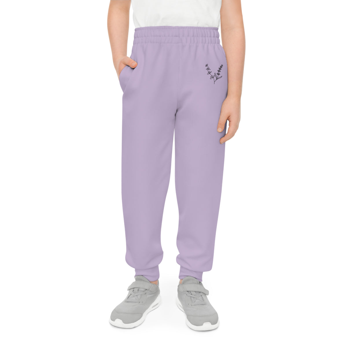 Lavender Youth Joggers with Minimal Floral V Detail