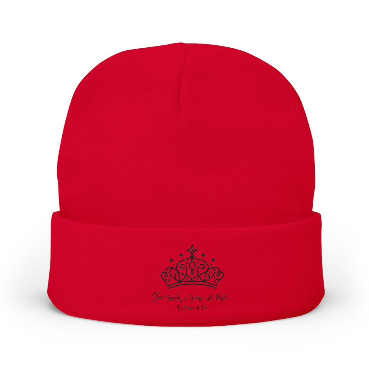 Embroidered Crown Knit Beanie — 'For such a time as this' Cozy Winter Hat