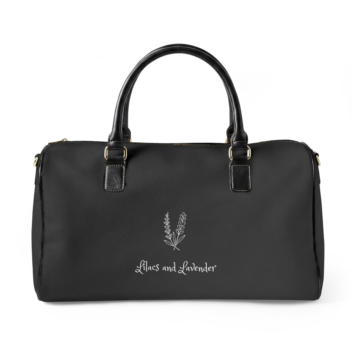 Lilacs and Lavender Duffle Bag — Faux Leather Travel Weekender with Lilacs and Lavender Floral Accent