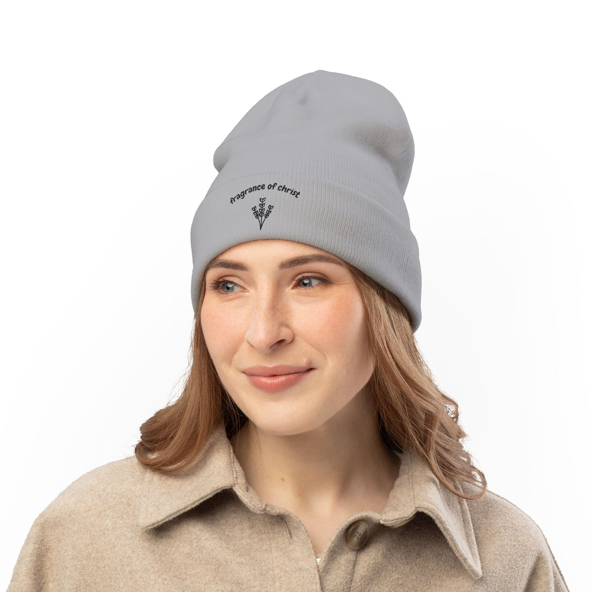 Embroidered 'Fragrance of Christ' Knit Beanie – Floral Faith Winter Hat
