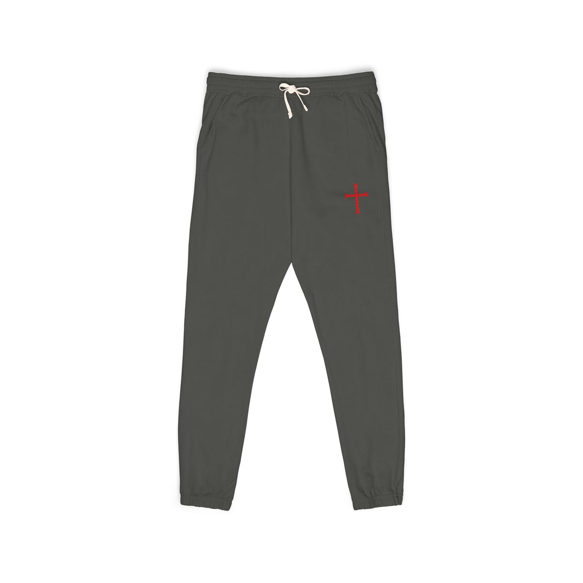Embroidered Red Crusader Cross Fleece Sweatpants