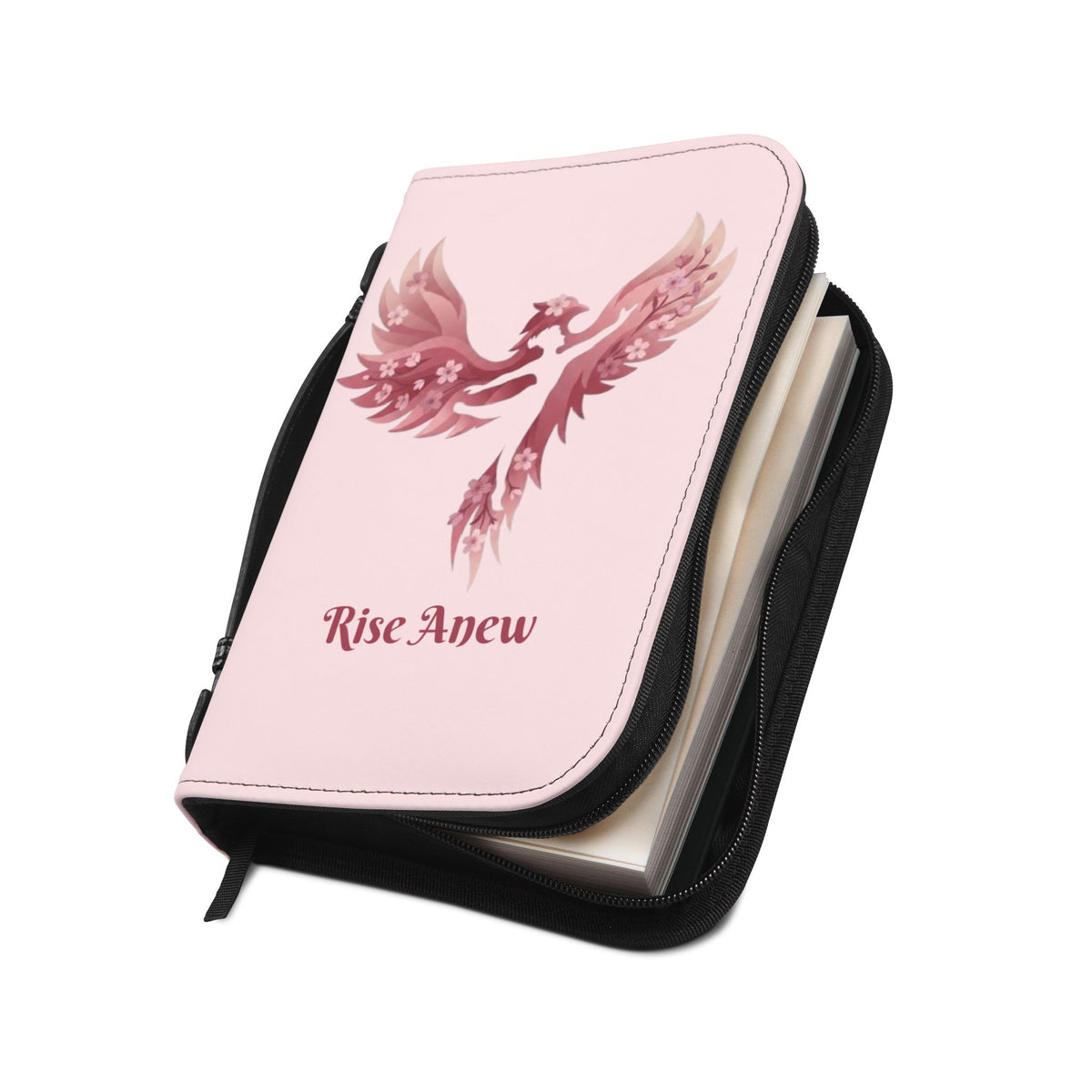Bible Cover - 'Rise Anew' Pink Phoenix Zippered Bible Case with 2 Corinthians 5:17