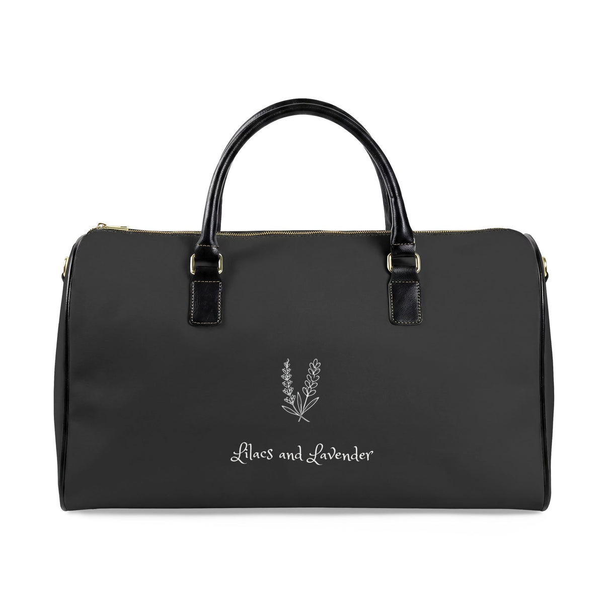 Lilacs and Lavender Duffle Bag — Faux Leather Travel Weekender with Lilacs and Lavender Floral Accent