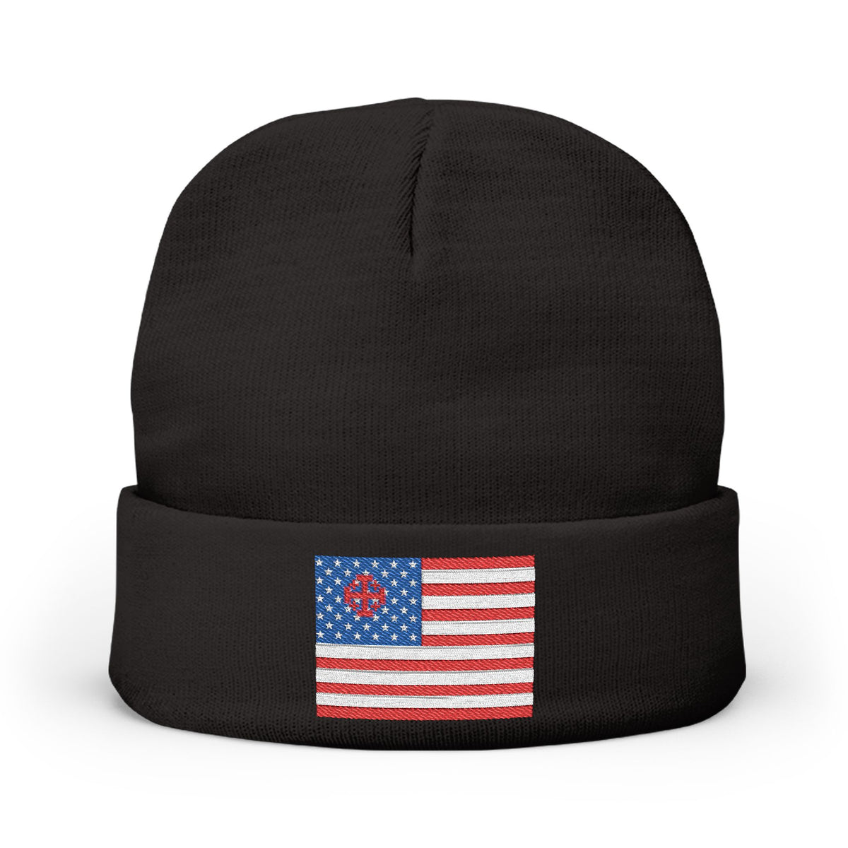Embroidered American Flag Knit Beanie — Patriotic Winter Hat