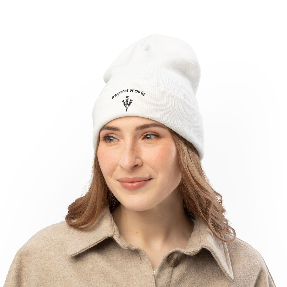 Embroidered 'Fragrance of Christ' Knit Beanie – Floral Faith Winter Hat