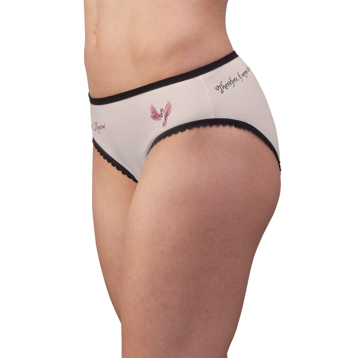 Women's Briefs — Pink "Rise Anew" Floral Angel Christian Scripture Underwear (2 Corinthians 5:17)