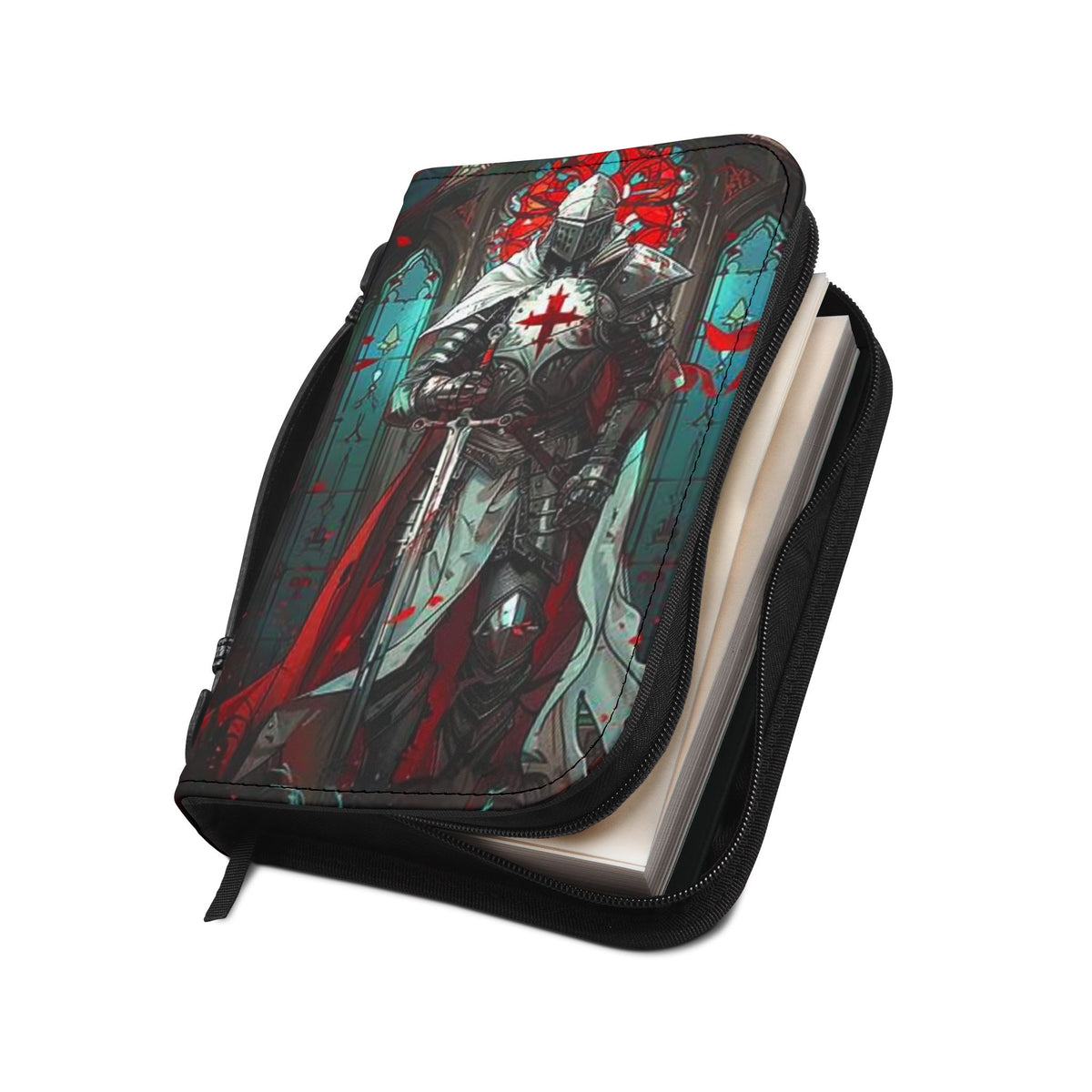 Crusader Knight Bible Cover – Zippered Leatherette Bible Case with Medieval Cross Design