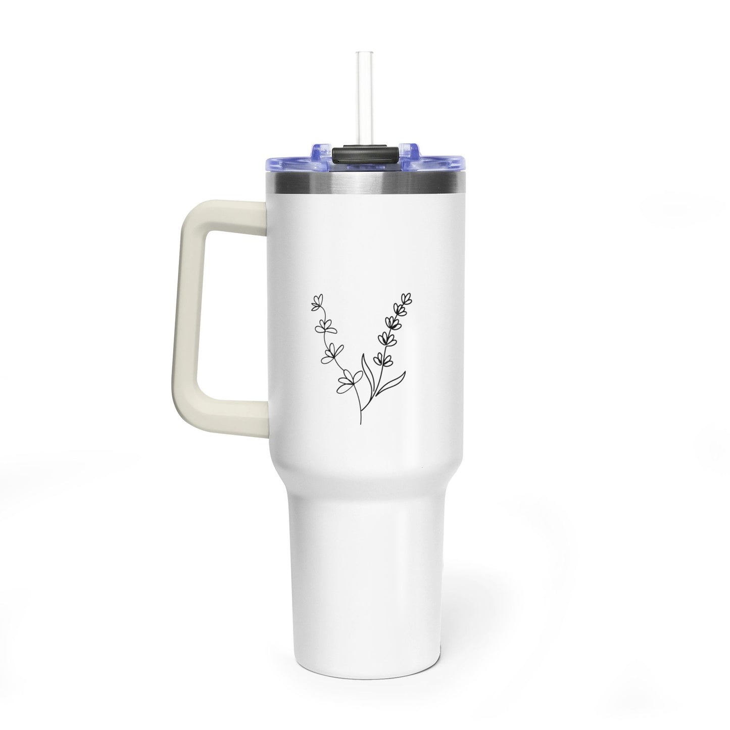 40oz Floral Heart Vacuum Tumbler – Insulated Travel Mug with Straw