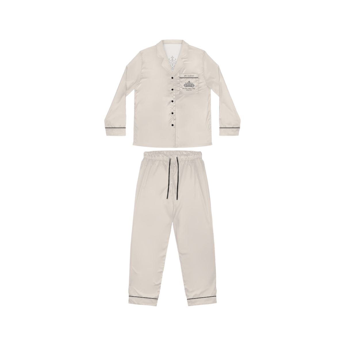 Satin Pajama Set — "Queen Esther"  Embroidered Sleepwear