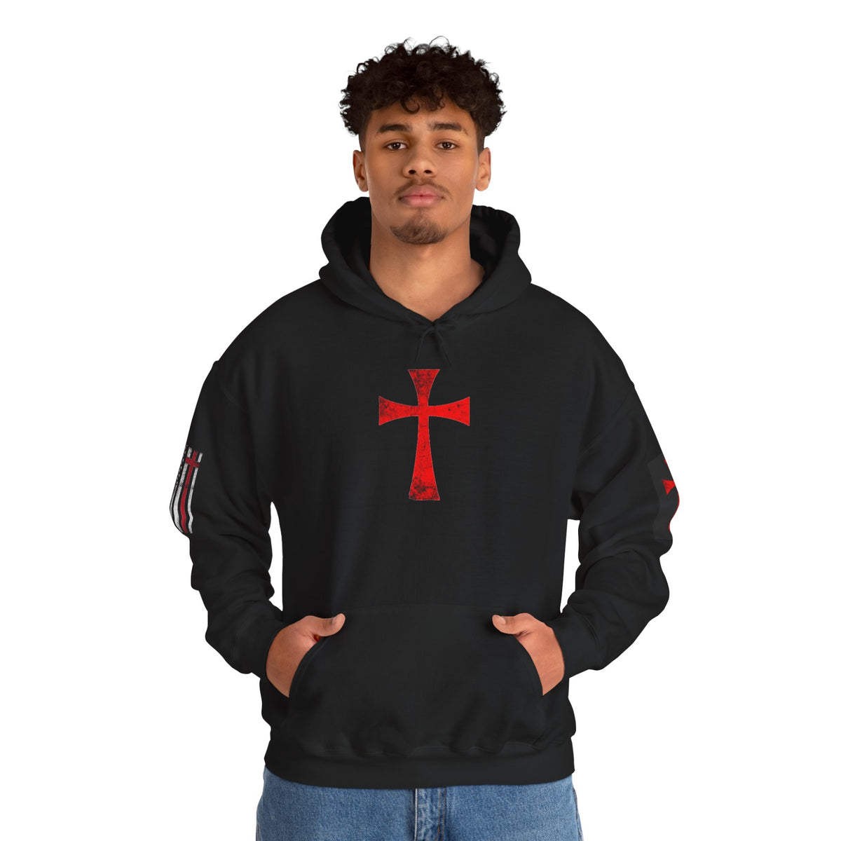 Crusader Red Cross with Vintage flag I Stand for the Flag and Kneed for the Cross