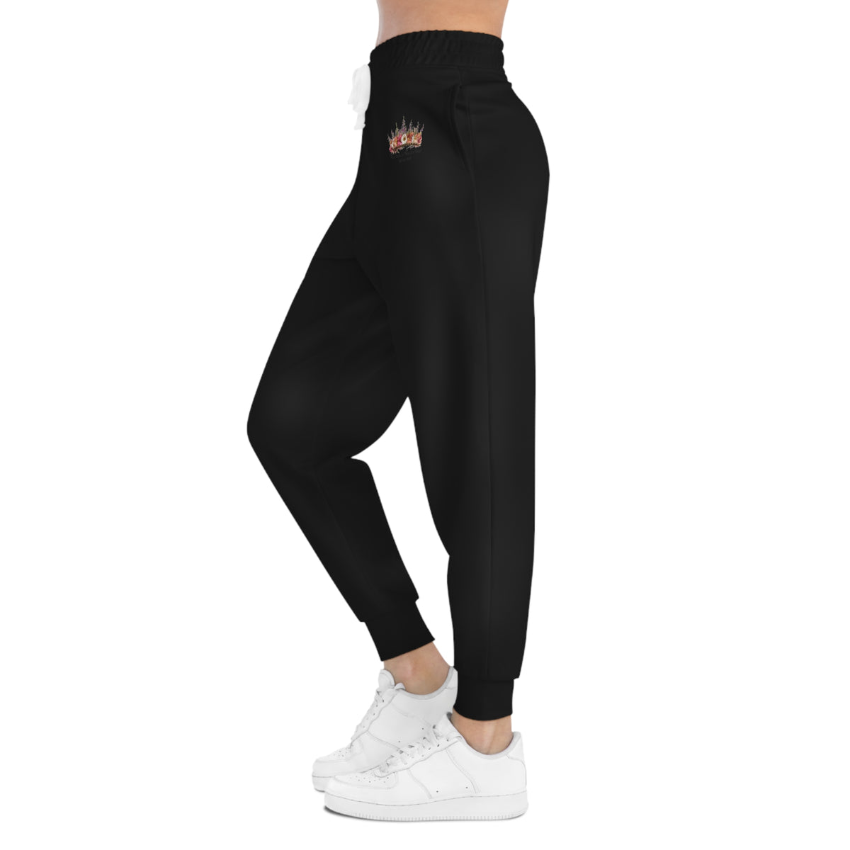 Black Athletic Joggers with Small Esther Crown Logo – Casual Streetwear Sweatpants