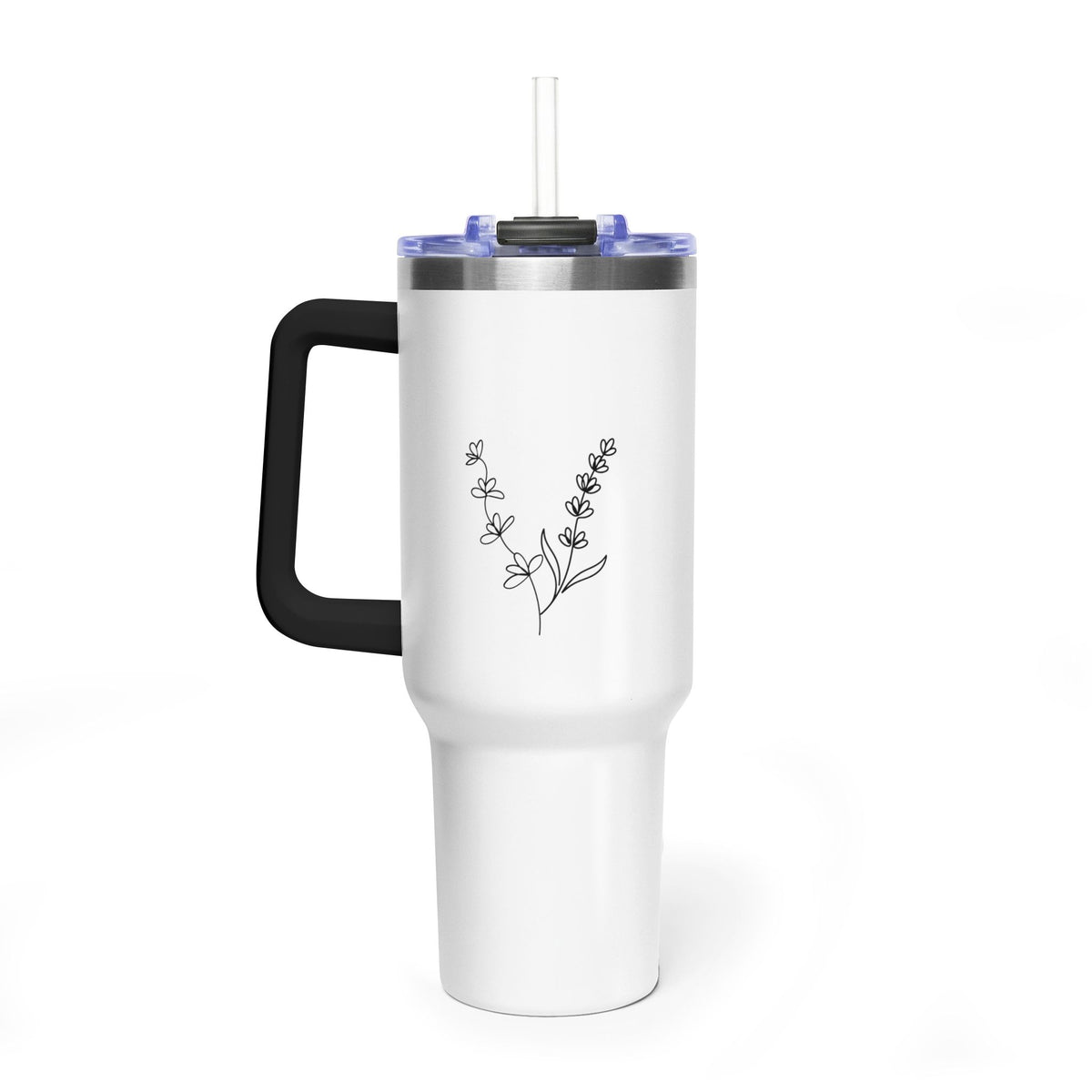 40oz Floral Heart Vacuum Tumbler – Insulated Travel Mug with Straw